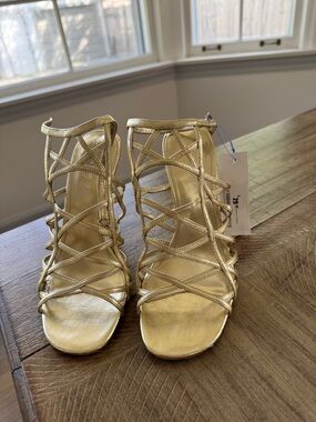 Via Spiga Metallic Gold Strappy High Heel Sandals